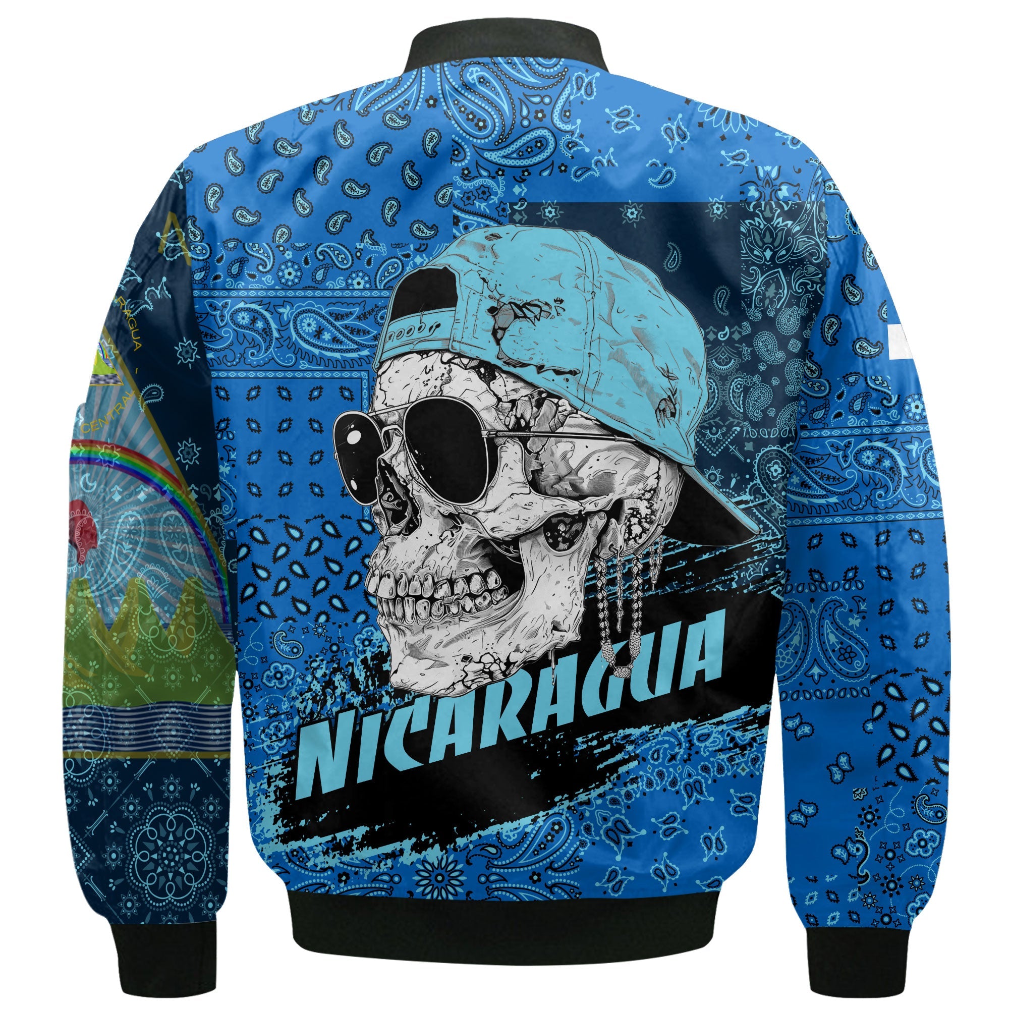 Nicaragua Bomber Jacket Paisley Flag And Skull Style 3