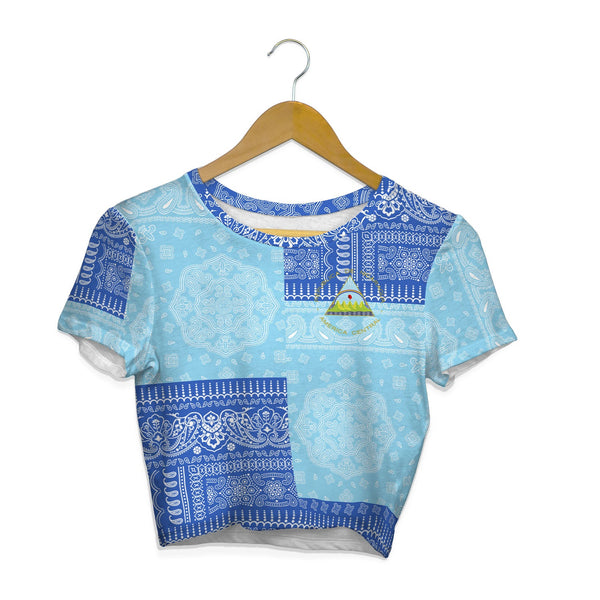 Nicaragua Croptop T Shirt Flag And Paisley Basic Style 1