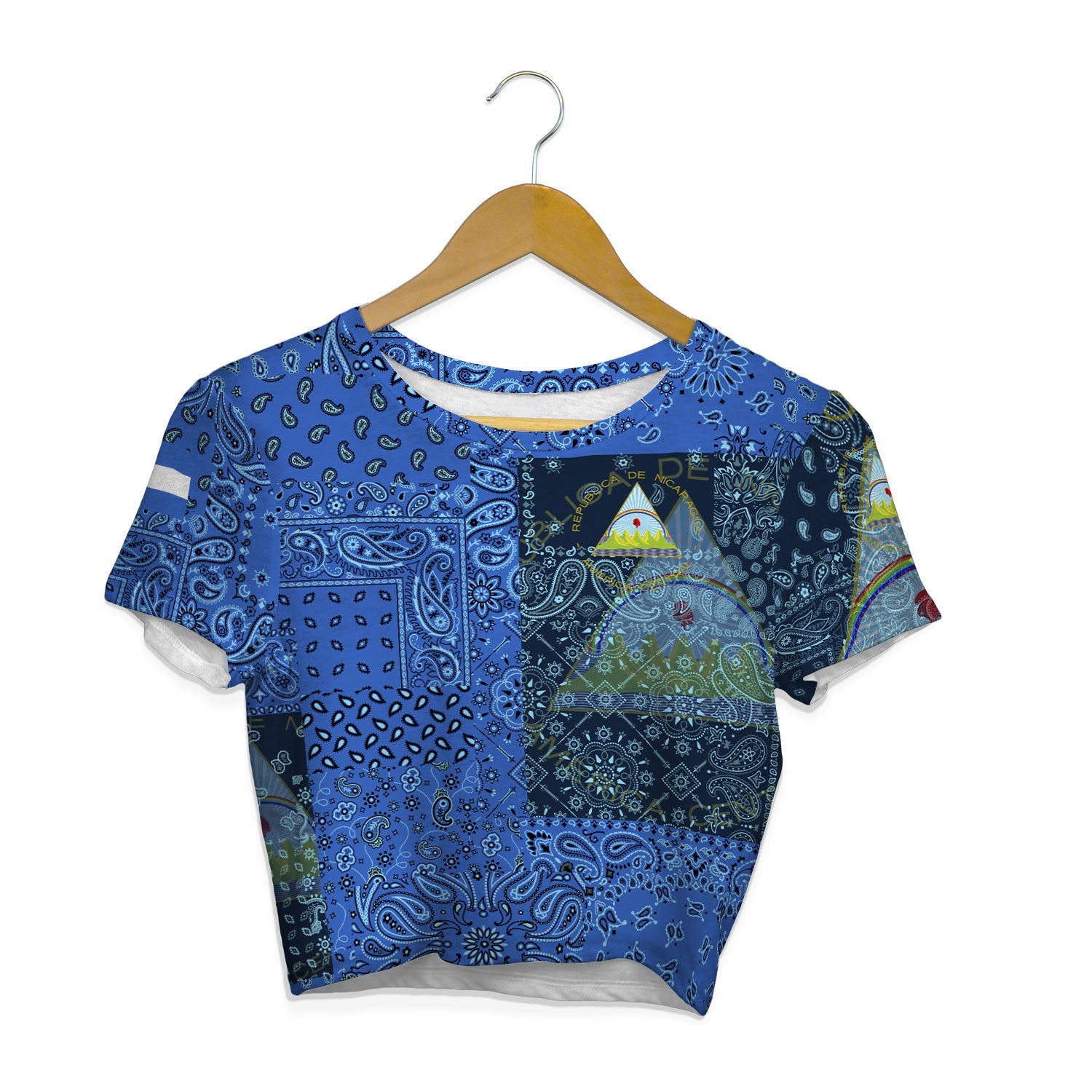 Nicaragua Croptop T Shirt Paisley Flag And Skull Style 1