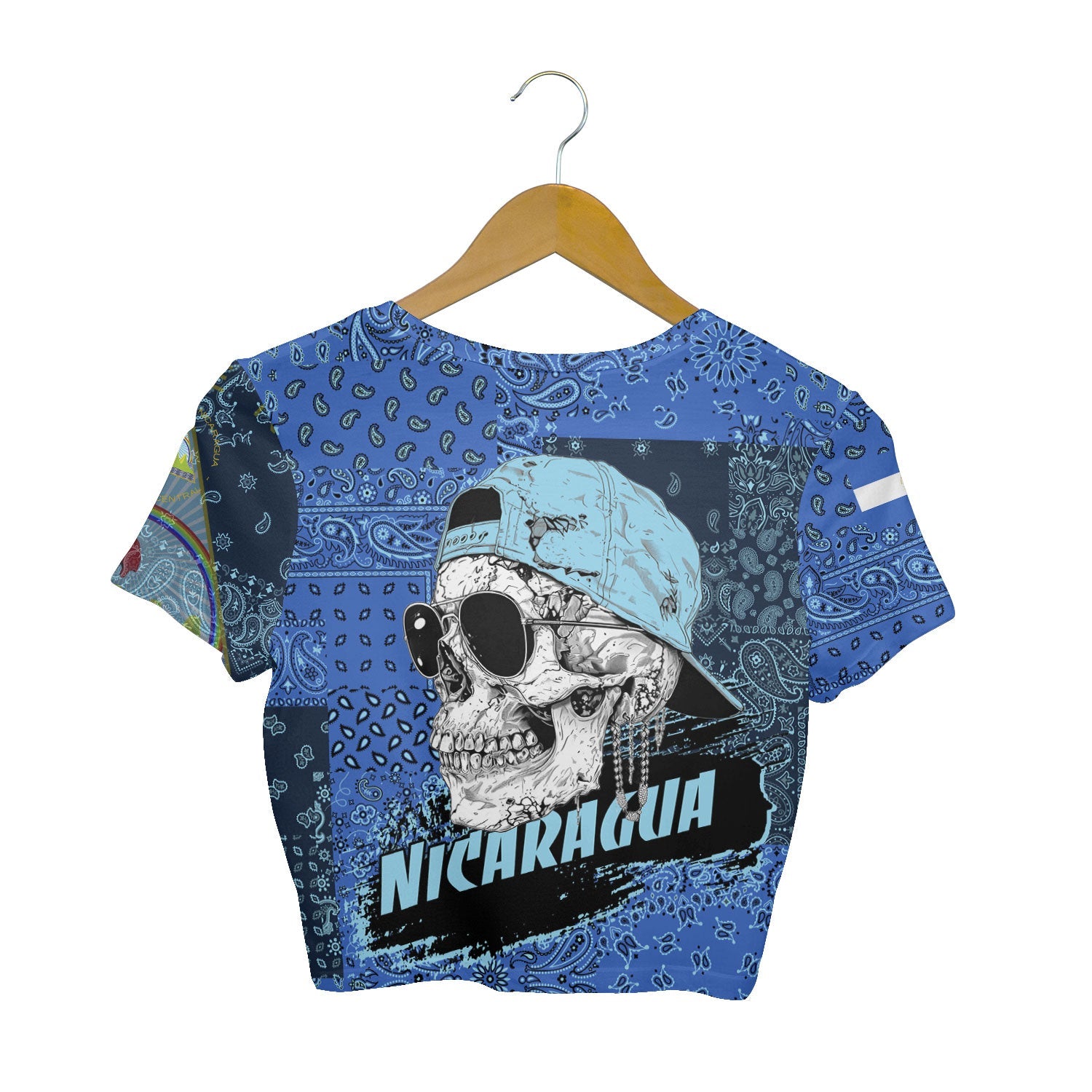 Nicaragua Croptop T Shirt Paisley Flag And Skull Style 2