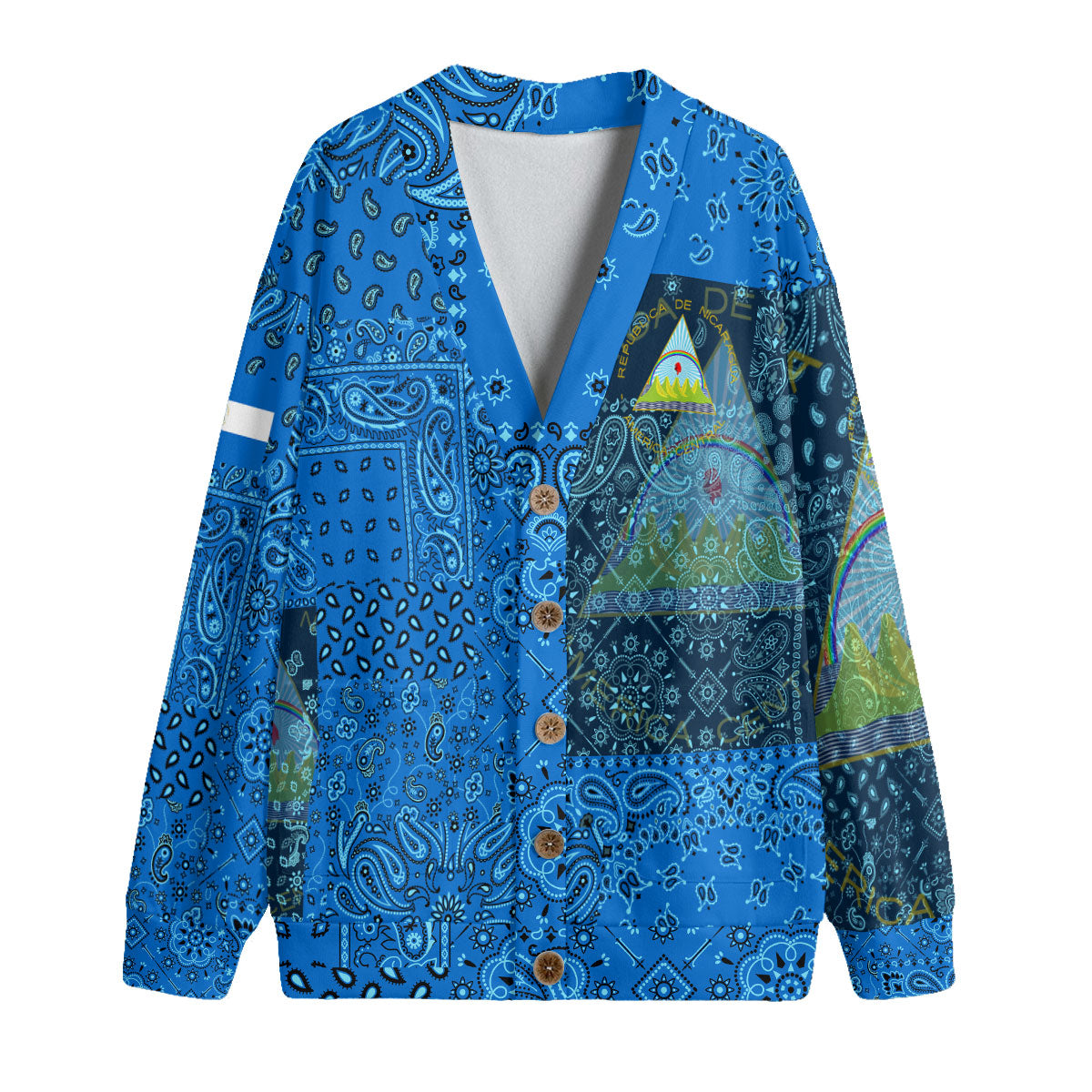 Nicaragua Fleece Cardigan Paisley Flag And Skull Style 1