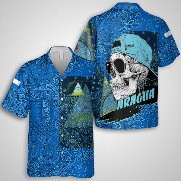 Nicaragua Hawaiian Shirt Paisley Flag And Skull Style 1