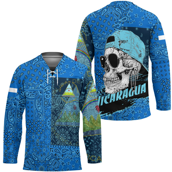 Nicaragua Hockey Jersey Paisley Flag And Skull Style 1