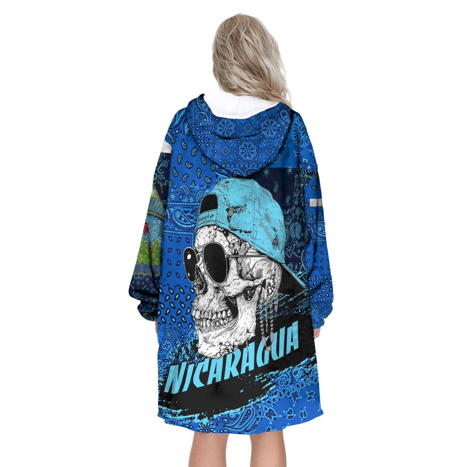 Nicaragua Hoodie Blanket Paisley Flag And Skull Style 3