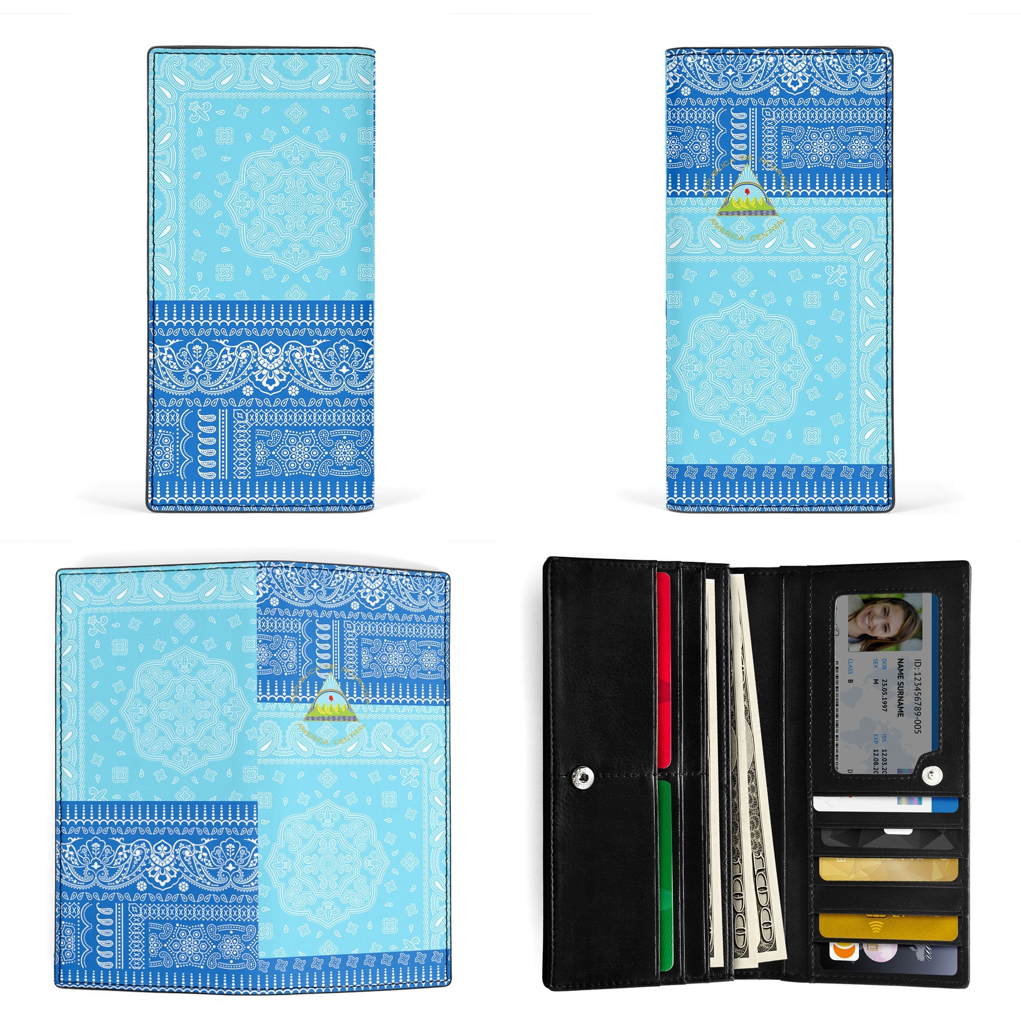 Nicaragua Leather Wallet Flag And Paisley Basic Style 3