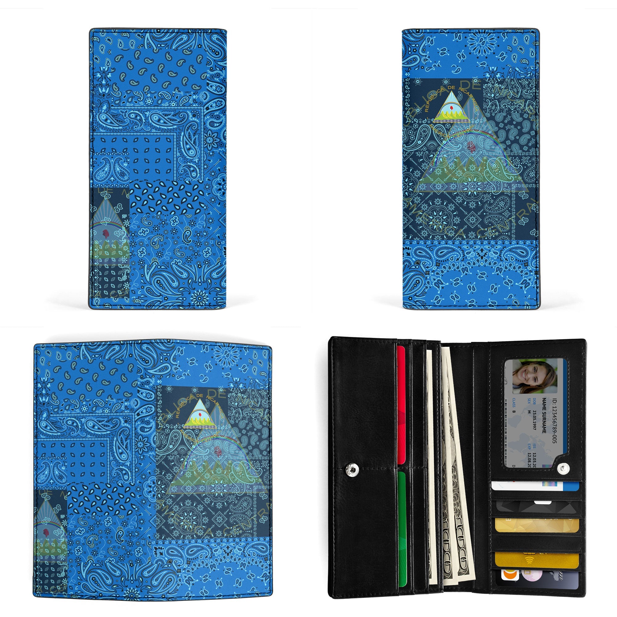 Nicaragua Leather Wallet Paisley Flag And Skull Style 3