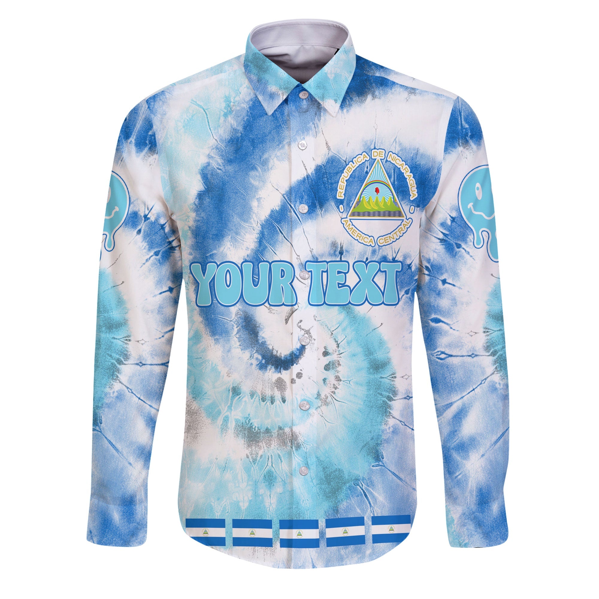 Nicaragua Long Sleeve Button Shirt Custom Tie Dye Style 1