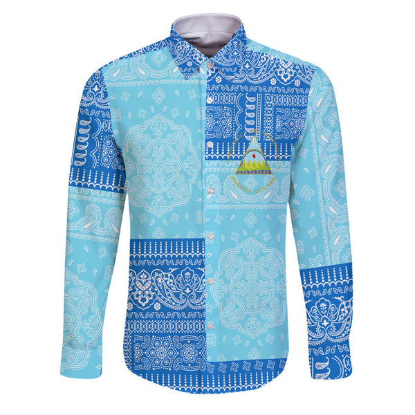 Nicaragua Long Sleeve Button Shirt Flag And Paisley Basic Style 1