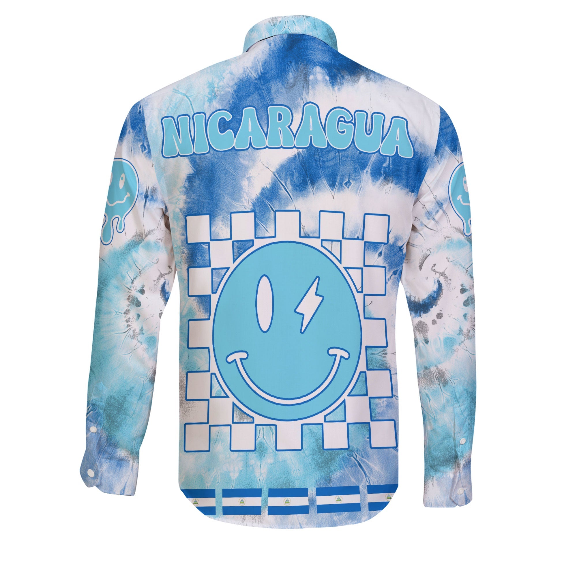 Nicaragua Long Sleeve Button Shirt Custom Tie Dye Style 2