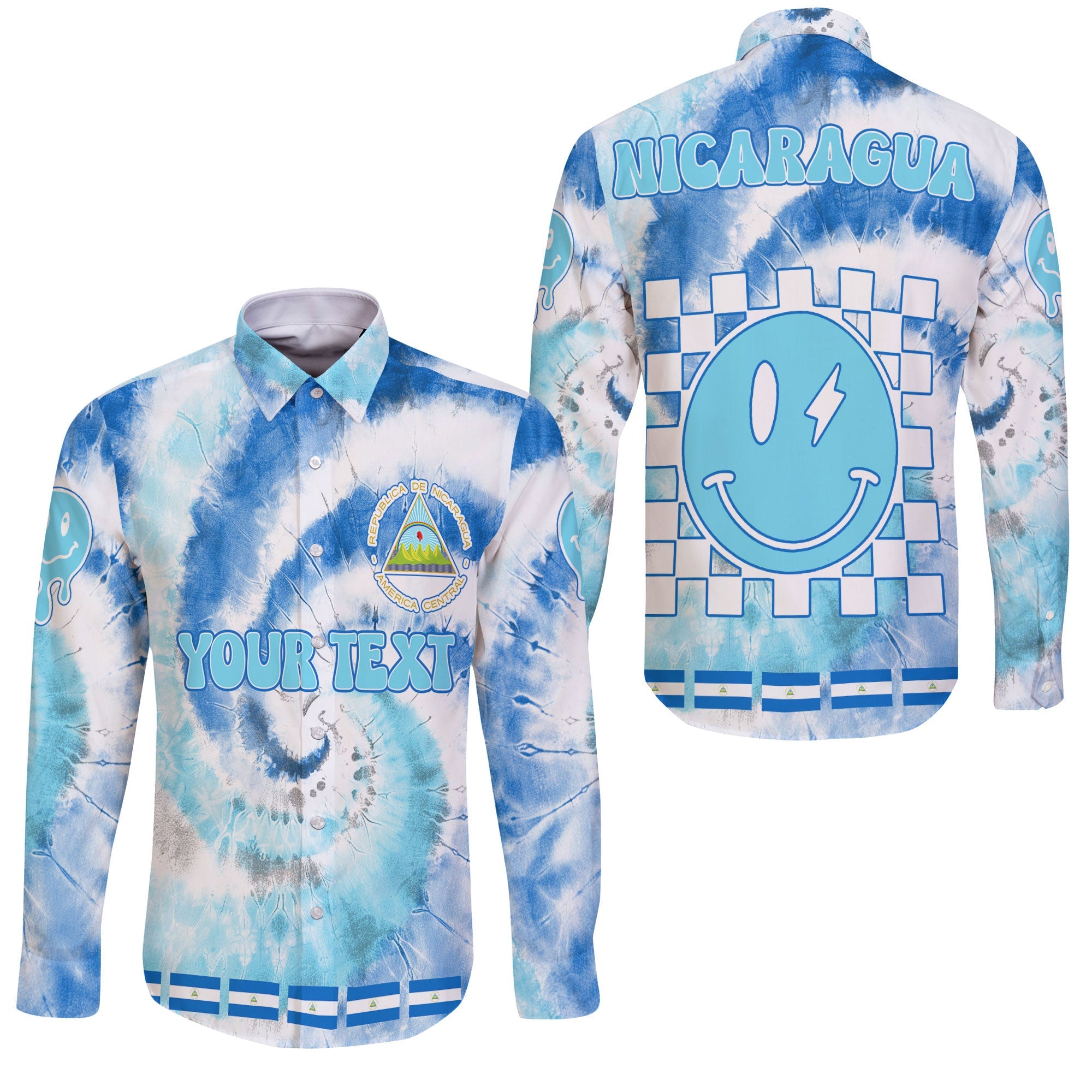 Nicaragua Long Sleeve Button Shirt Custom Tie Dye Style 3