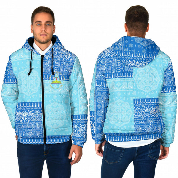 Nicaragua Men Hooded Padded Jacket Flag And Paisley Basic Style 1