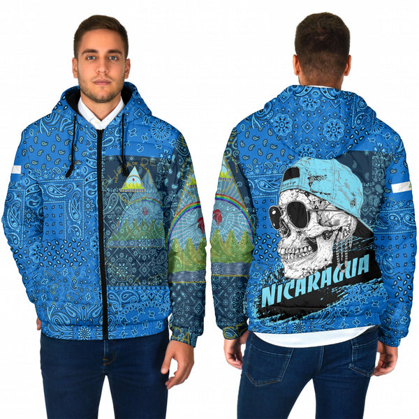 Nicaragua Men Hooded Padded Jacket Paisley Flag And Skull Style 1