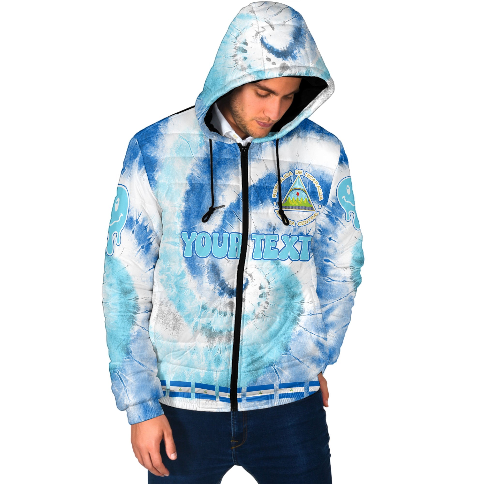 Nicaragua Men Hooded Padded Jacket Custom Tie Dye Style 2