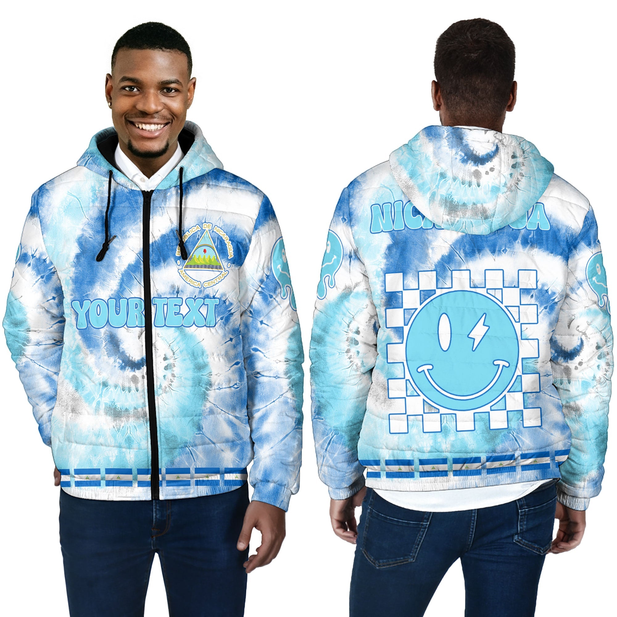 Nicaragua Men Hooded Padded Jacket Custom Tie Dye Style 4