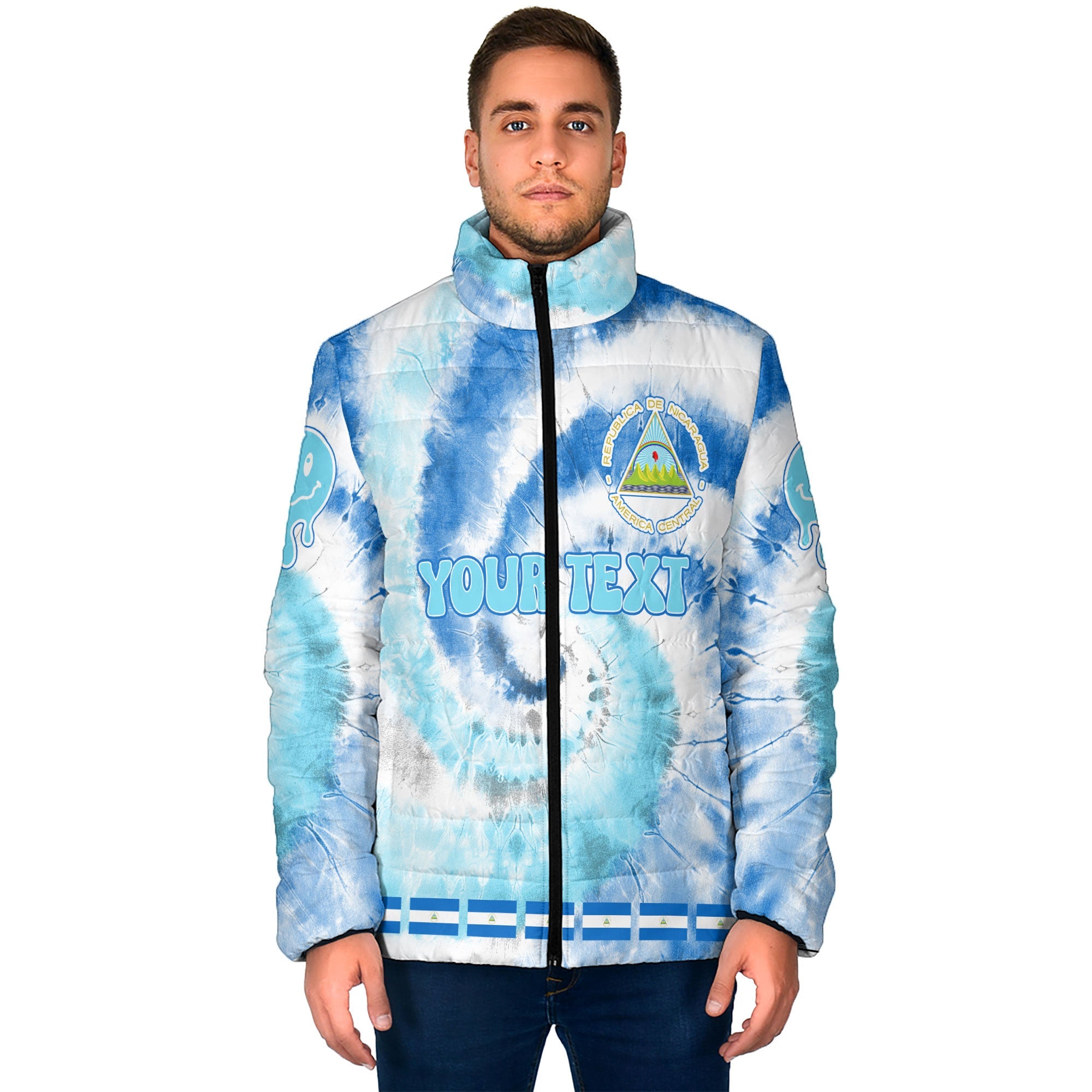 Nicaragua Men Padded Jacket Custom Tie Dye Style 1