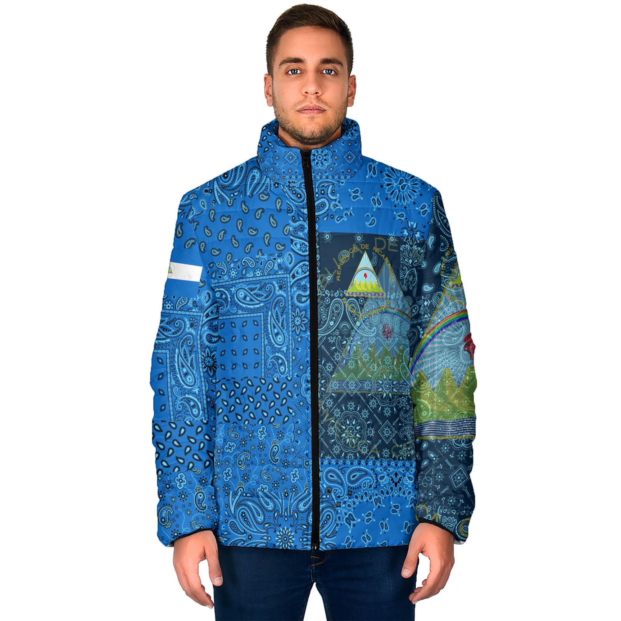 Nicaragua Men Padded Jacket Paisley Flag And Skull Style 1