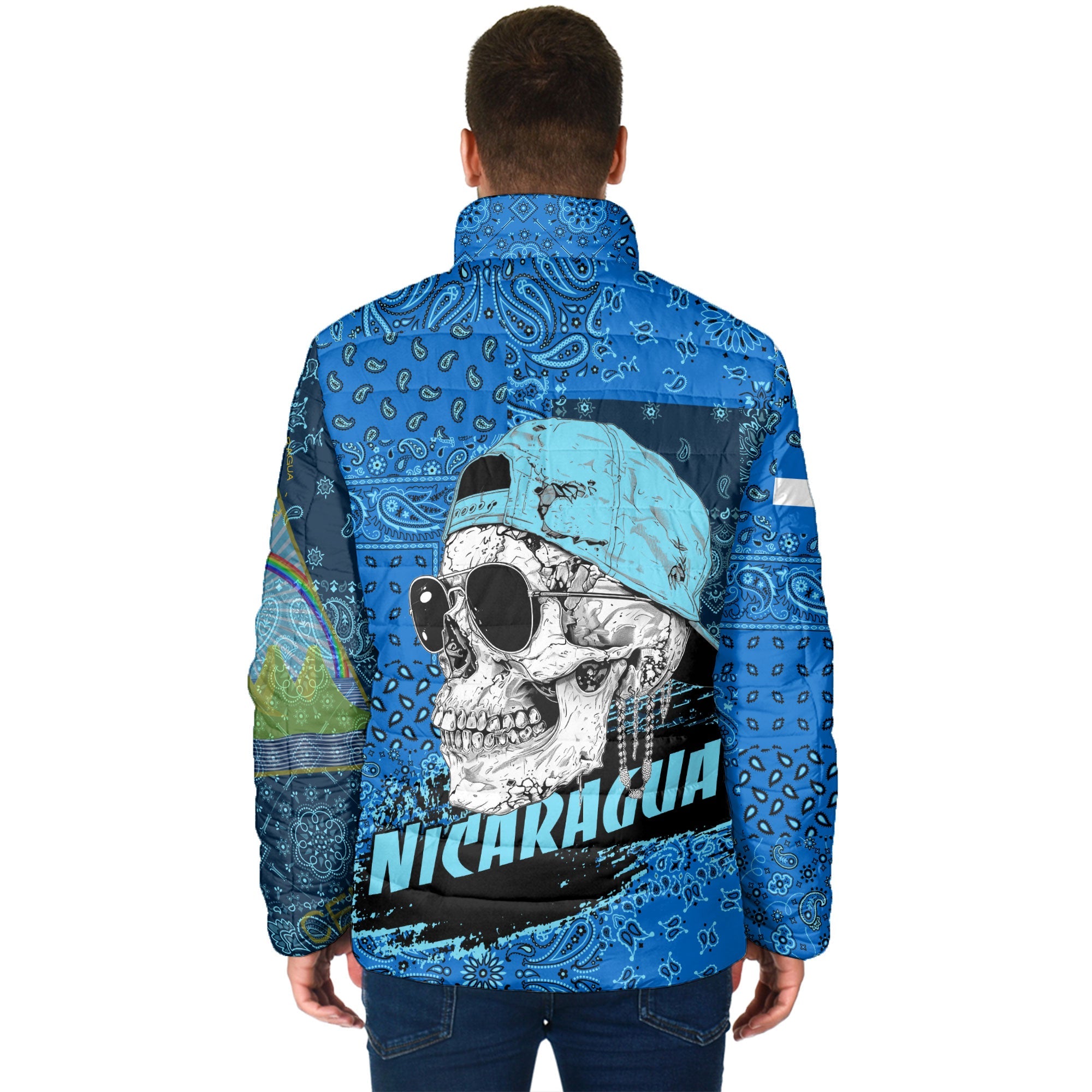 Nicaragua Men Padded Jacket Paisley Flag And Skull Style 2