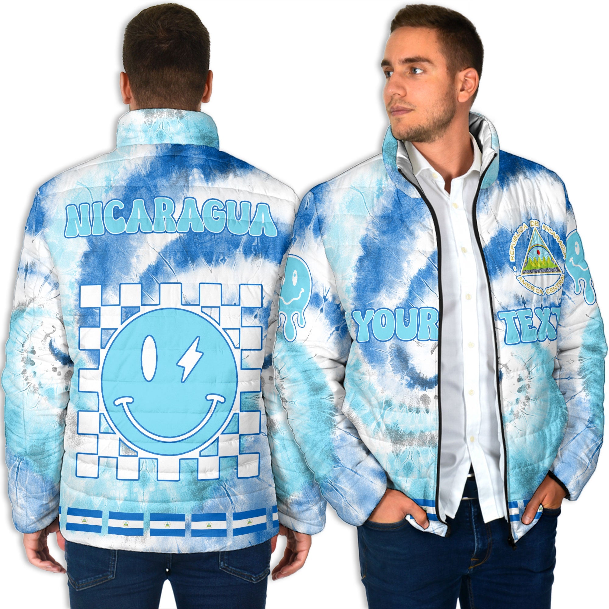 Nicaragua Men Padded Jacket Custom Tie Dye Style 4