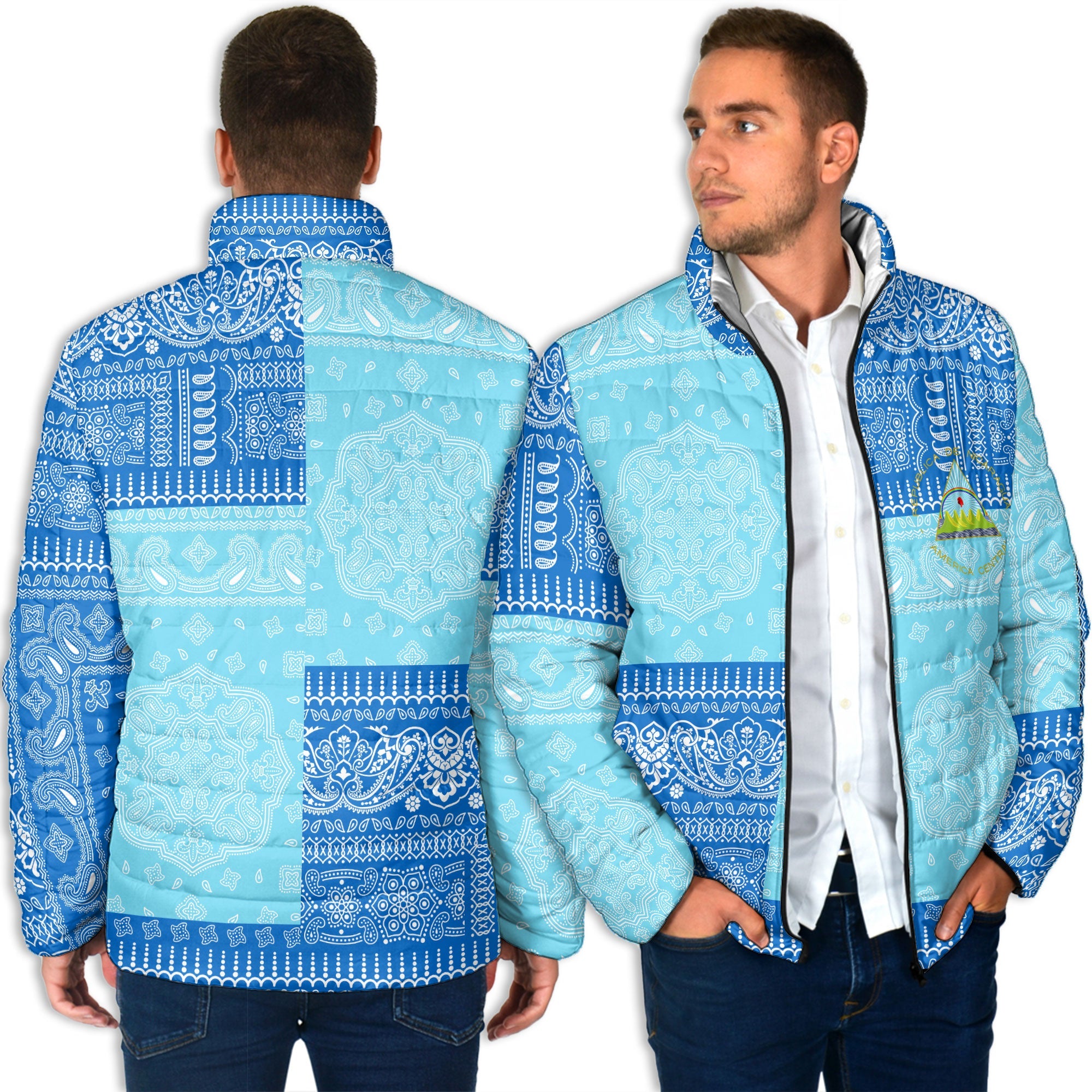 Nicaragua Men Padded Jacket Flag And Paisley Basic Style 4