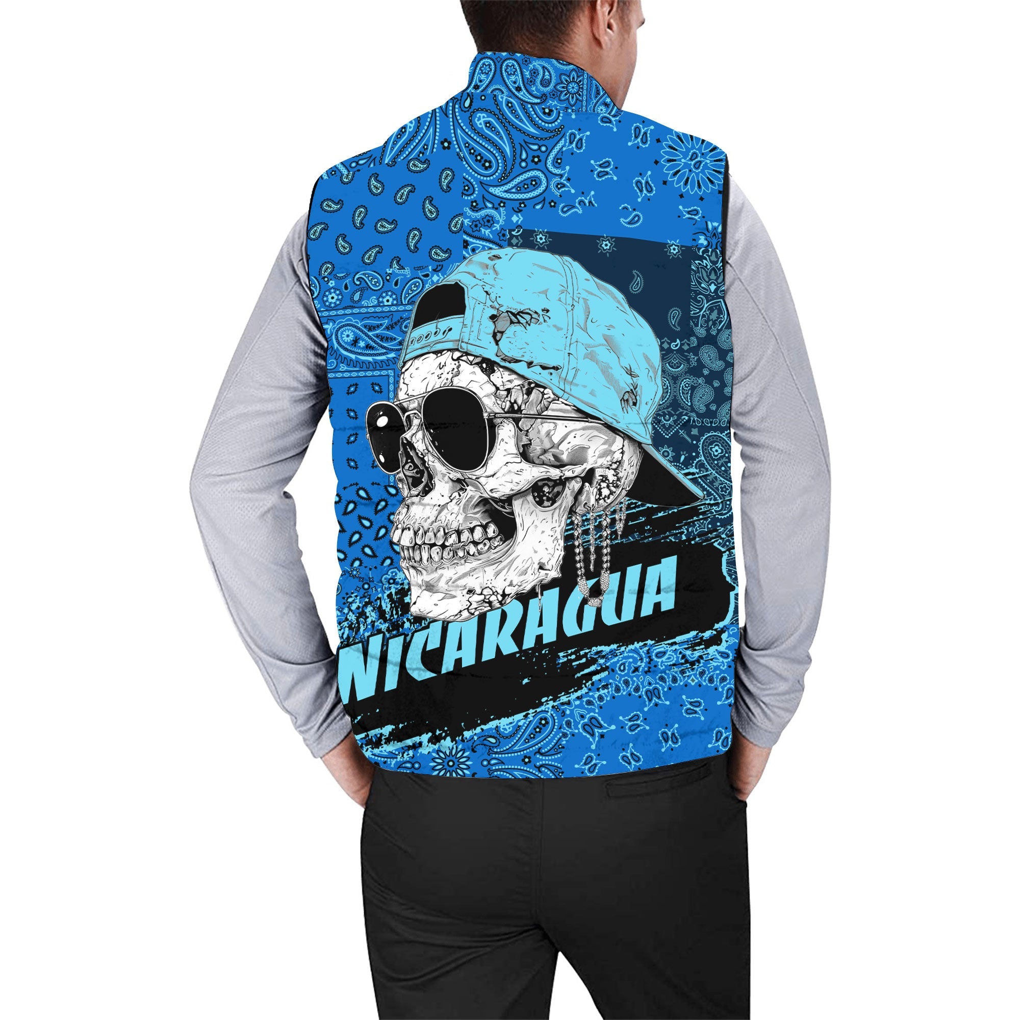 Nicaragua Men Padded Jacket Vest Paisley Flag And Skull Style 2