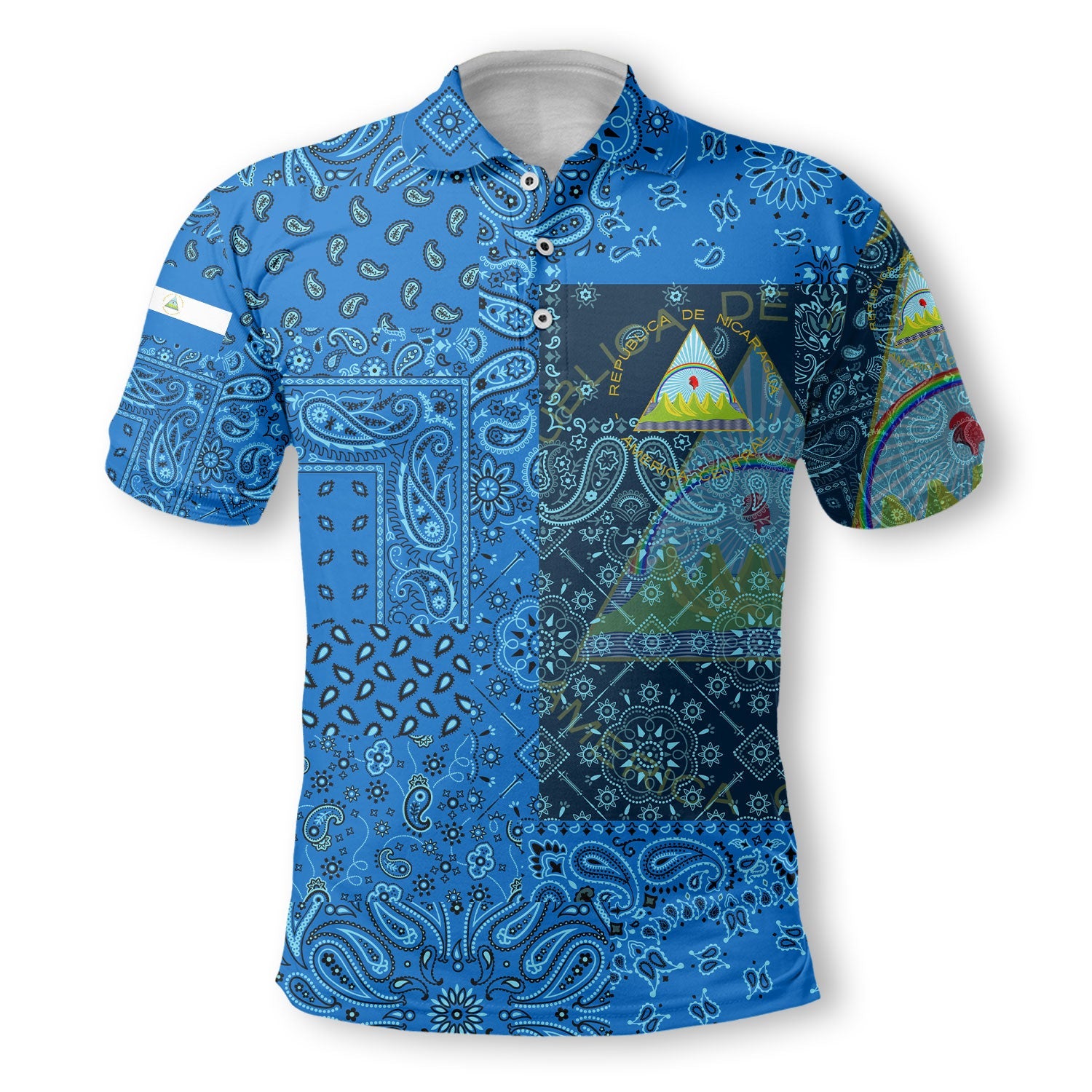 Nicaragua Polo Shirt Paisley Flag And Skull Style 2