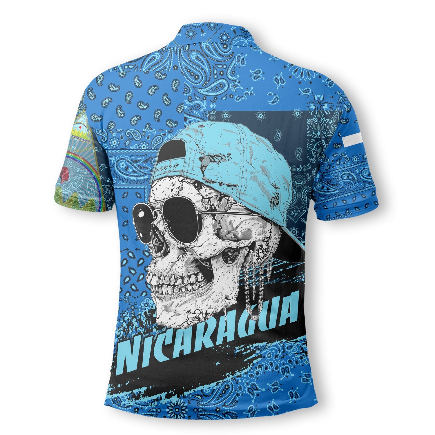 Nicaragua Polo Shirt Paisley Flag And Skull Style 3