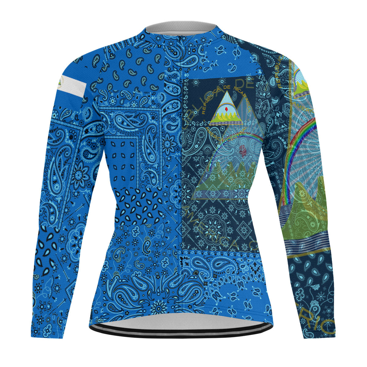 Nicaragua Raglan Men Cycling Jersey Long Sleeve Paisley Flag And Skull Style 1