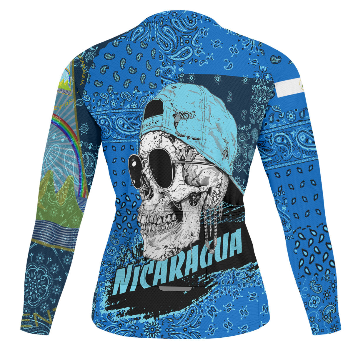 Nicaragua Raglan Men Cycling Jersey Long Sleeve Paisley Flag And Skull Style 2