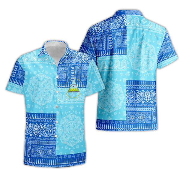 Nicaragua Short Sleeve Shirt Flag And Paisley Basic Style 1