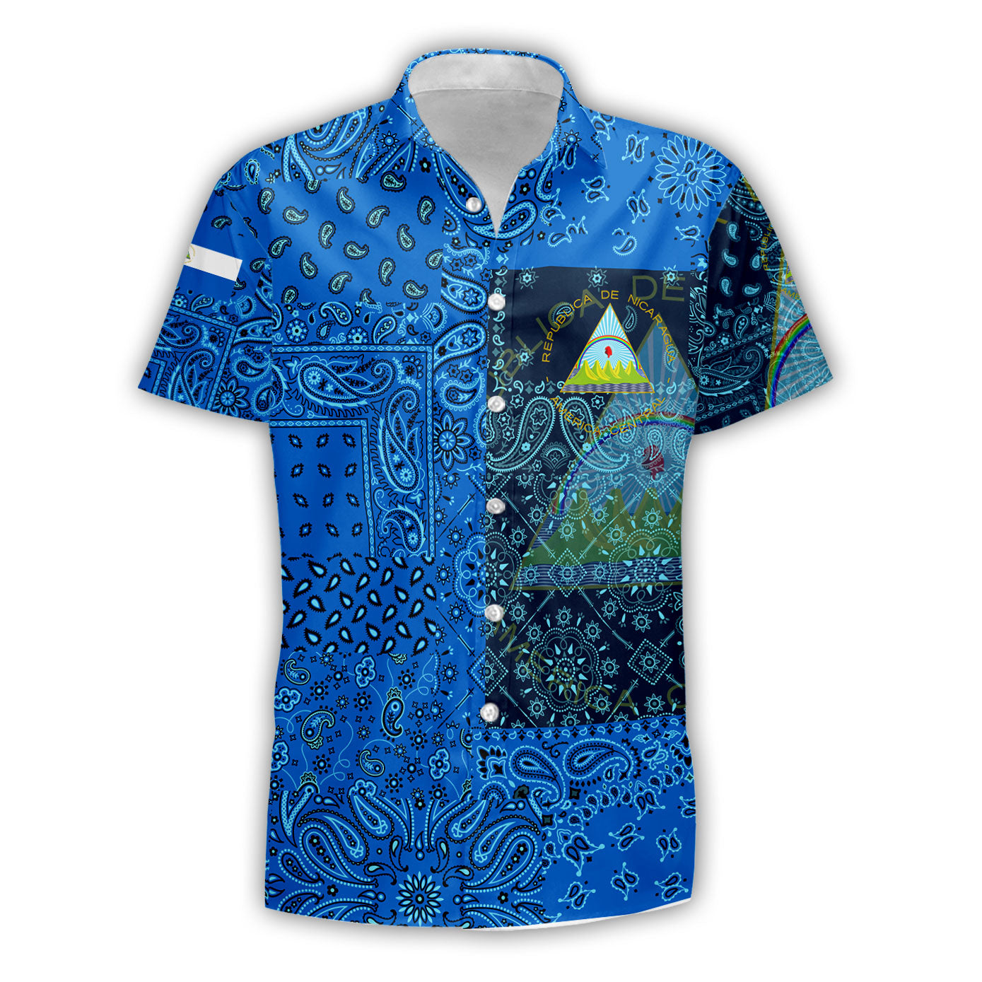 Nicaragua Short Sleeve Shirt Paisley Flag And Skull Style 1