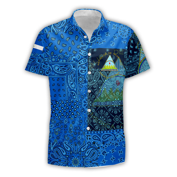 Nicaragua Short Sleeve Shirt Paisley Flag And Skull Style 1