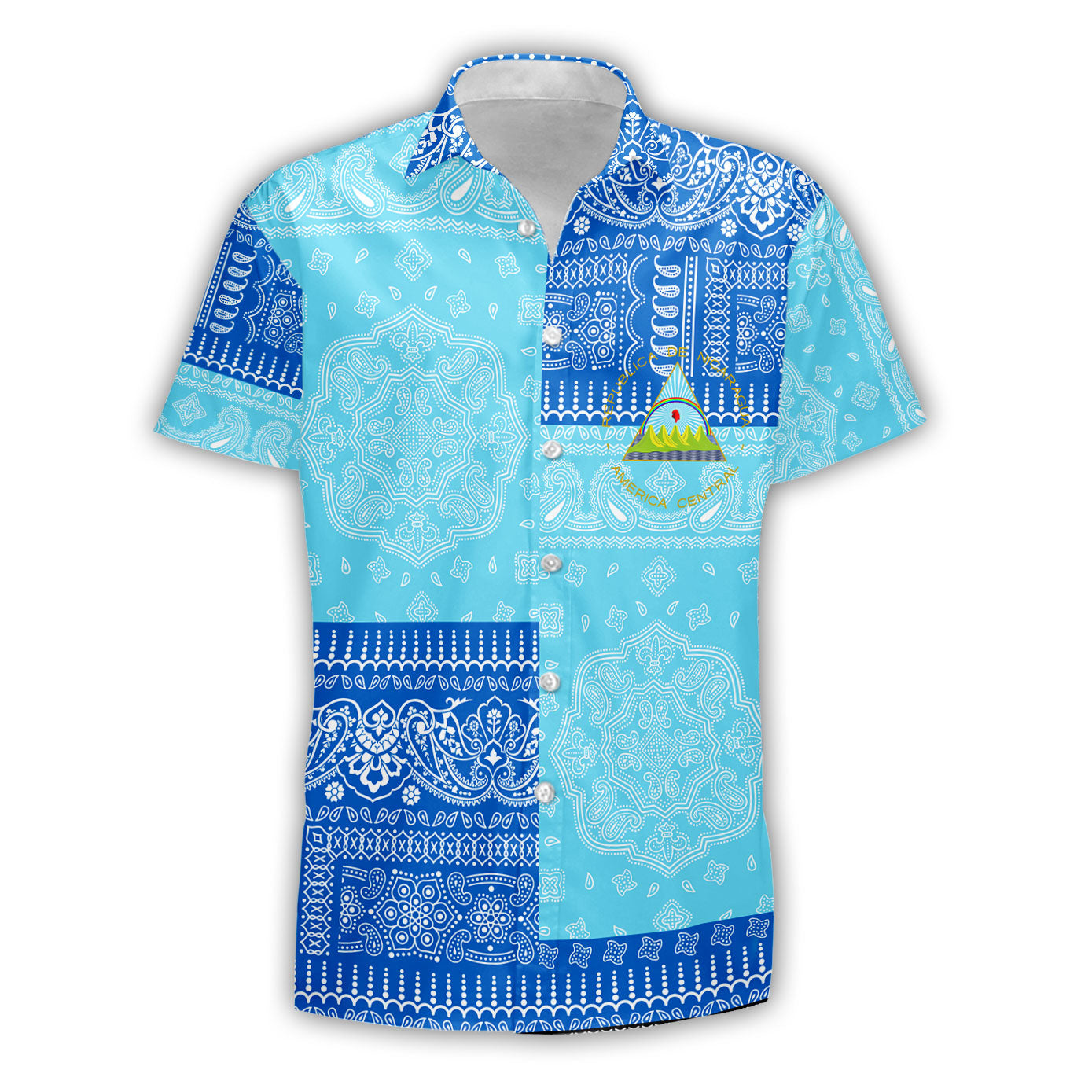 Nicaragua Short Sleeve Shirt Flag And Paisley Basic Style 2