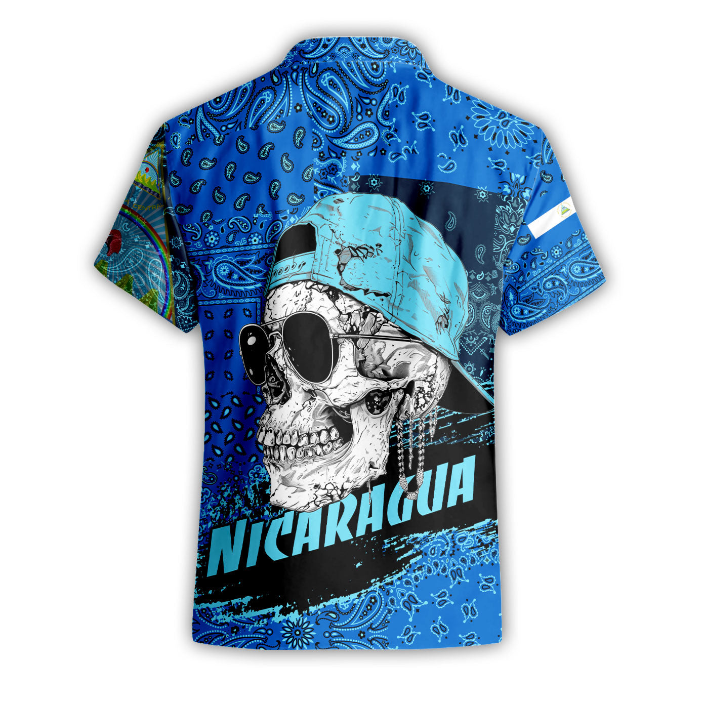 Nicaragua Short Sleeve Shirt Paisley Flag And Skull Style 2