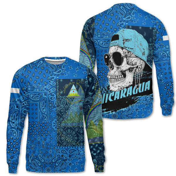 Nicaragua Sweatshirt Paisley Flag And Skull Style 1