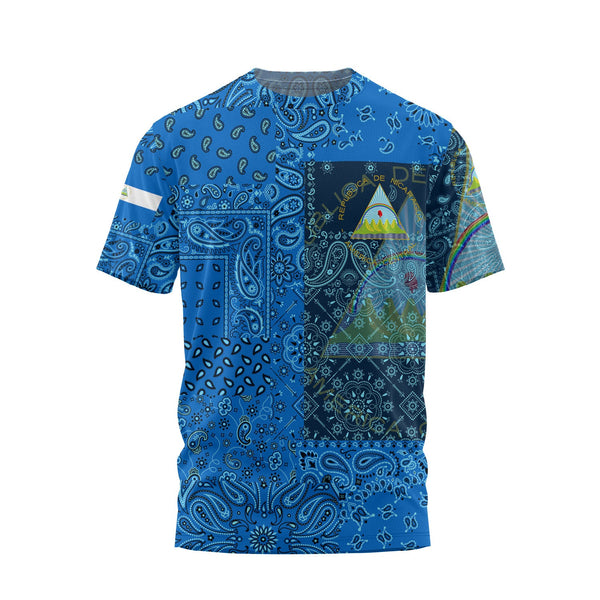 Nicaragua T Shirt Paisley Flag And Skull Style 1