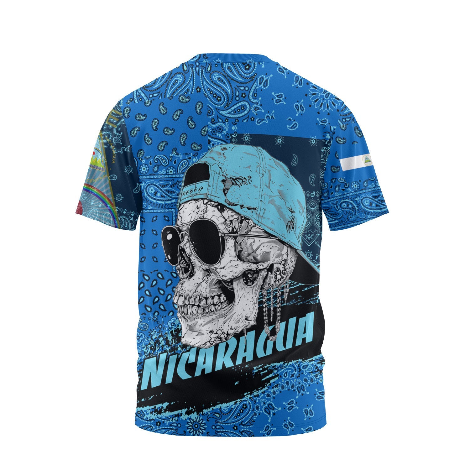 Nicaragua T Shirt Paisley Flag And Skull Style 2