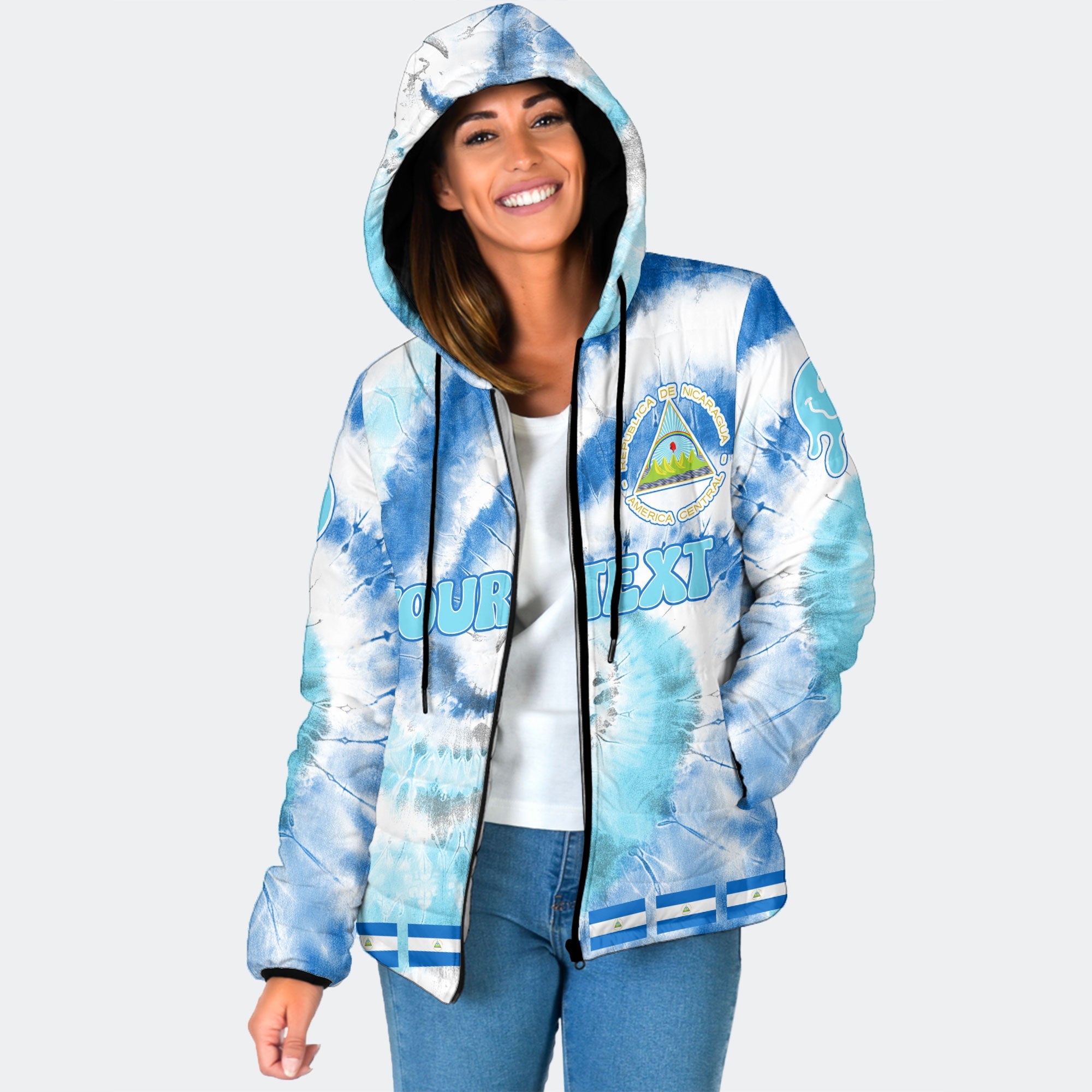 Nicaragua Women Hooded Padded Jacket Custom Tie Dye Style 1