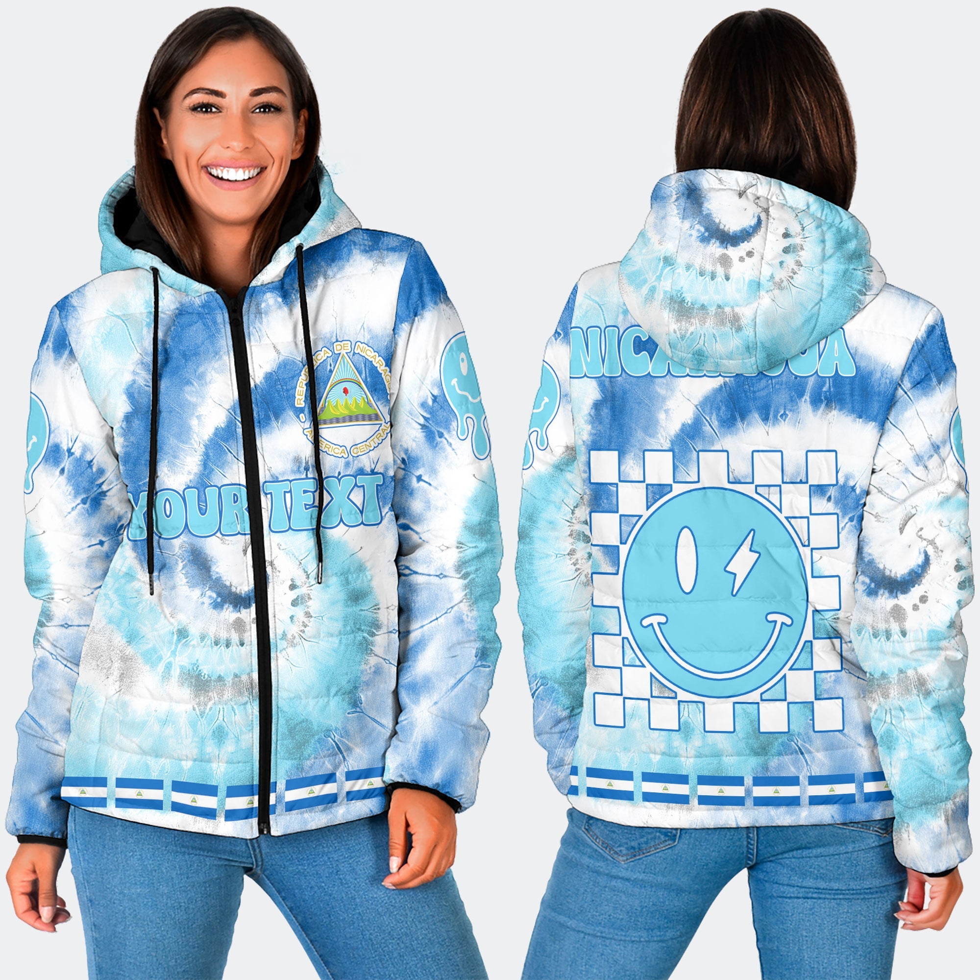 Nicaragua Women Hooded Padded Jacket Custom Tie Dye Style 3