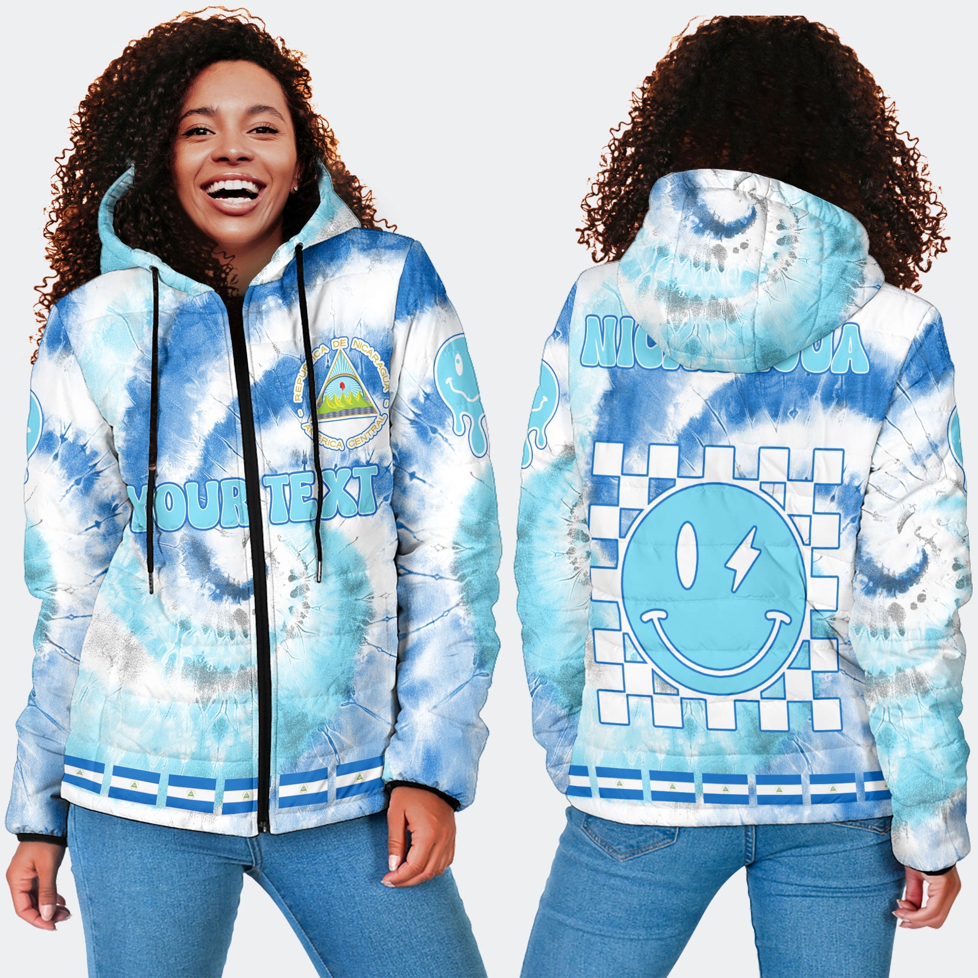 Nicaragua Women Hooded Padded Jacket Custom Tie Dye Style 4