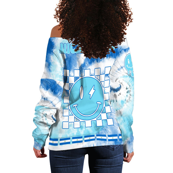 Nicaragua Women Off Shoulder Sweatshirt Custom Tie Dye Style 1