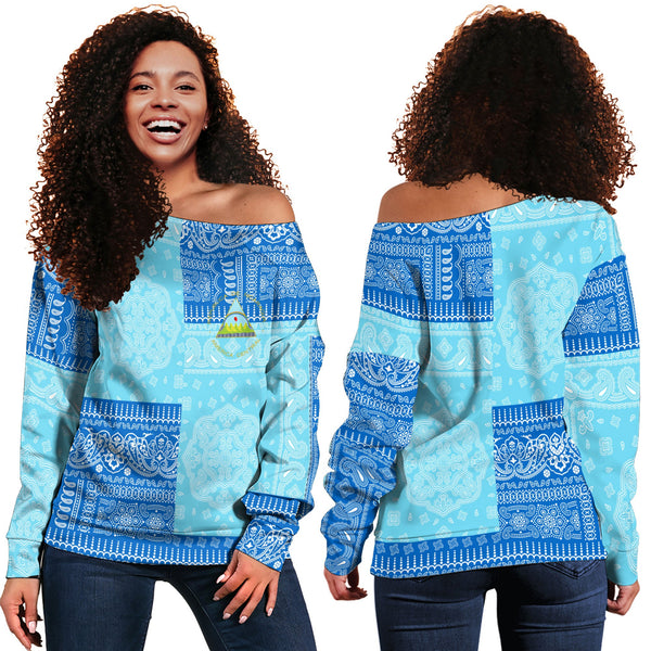 Nicaragua Women Off Shoulder Sweatshirt Flag And Paisley Basic Style 1