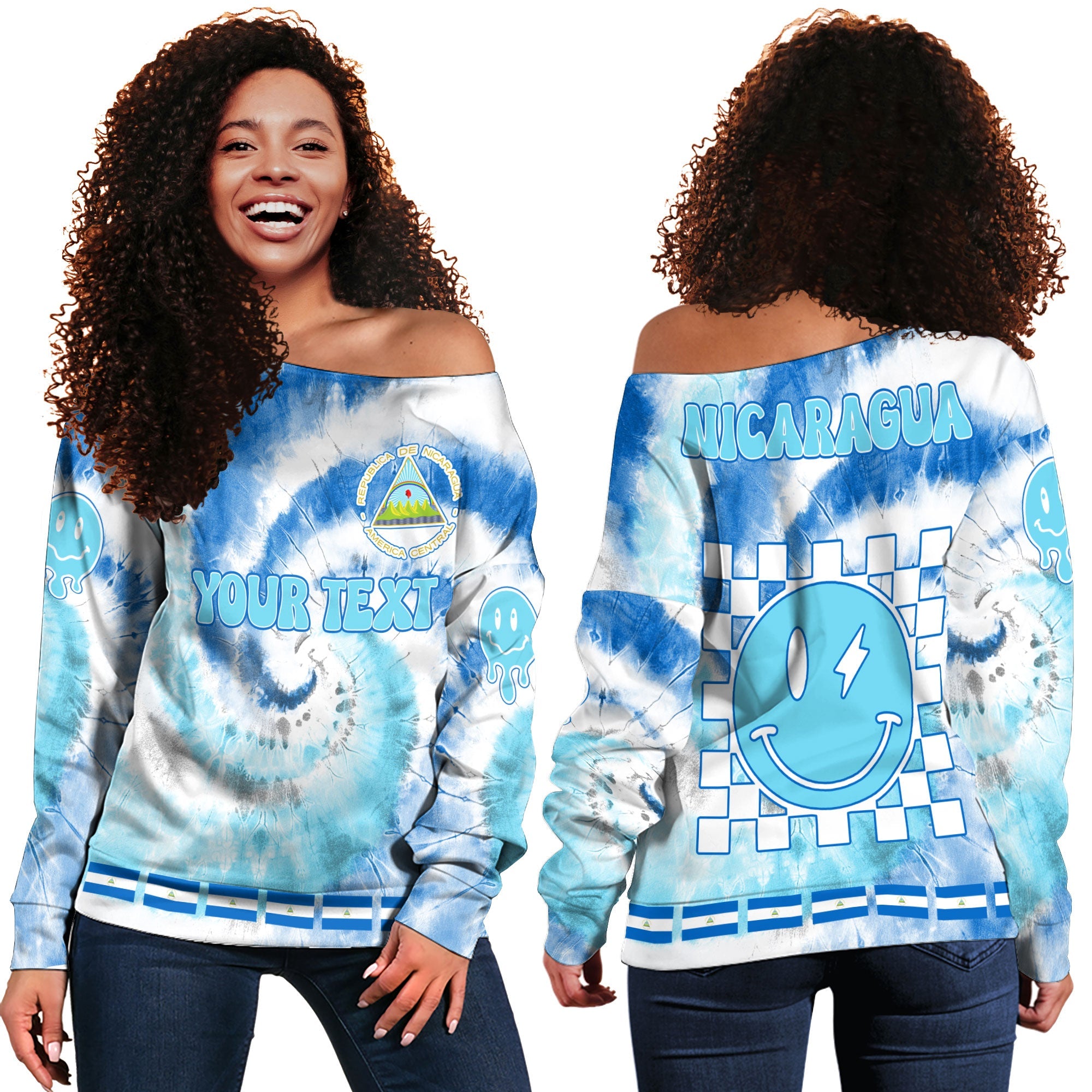 Nicaragua Women Off Shoulder Sweatshirt Custom Tie Dye Style 2