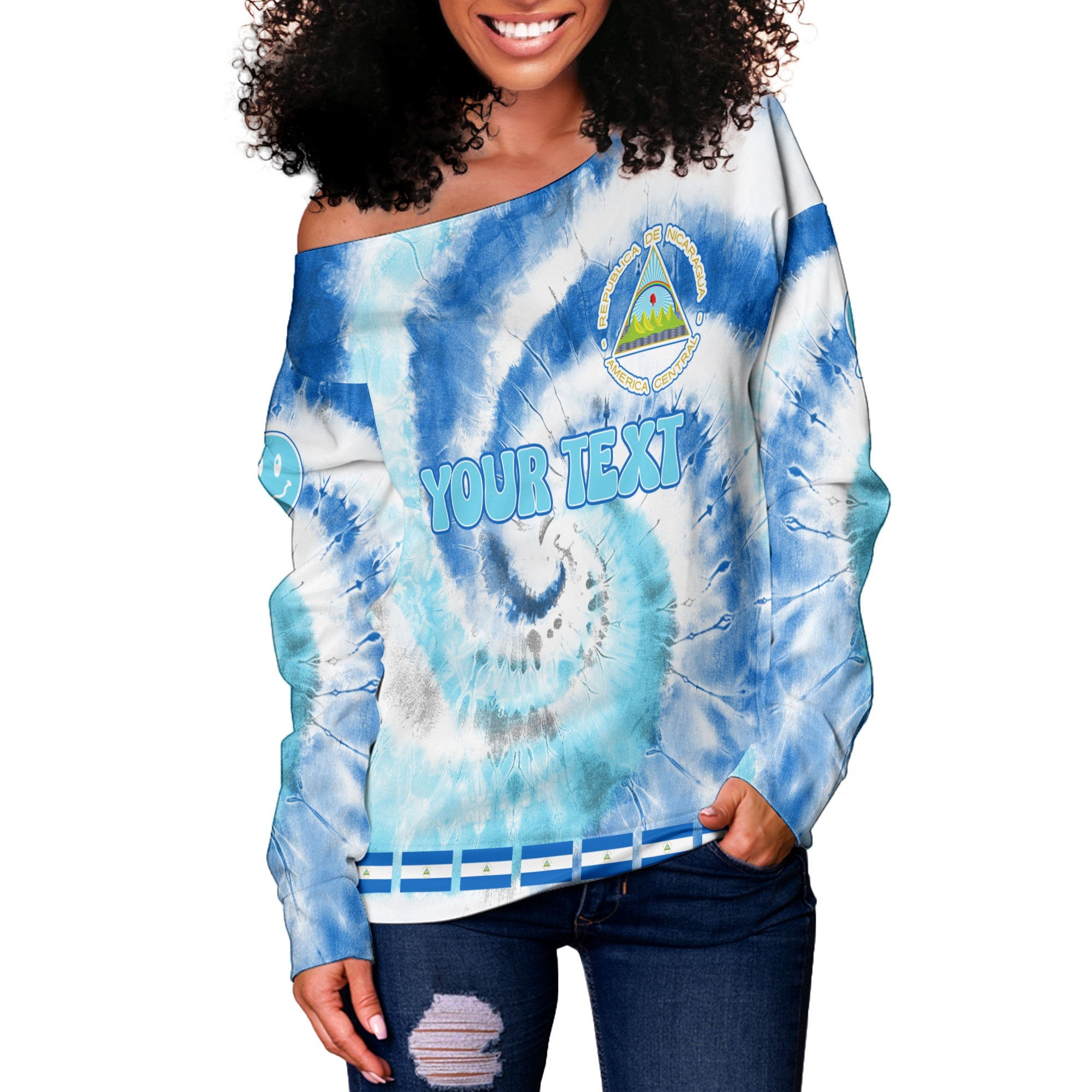 Nicaragua Women Off Shoulder Sweatshirt Custom Tie Dye Style 3