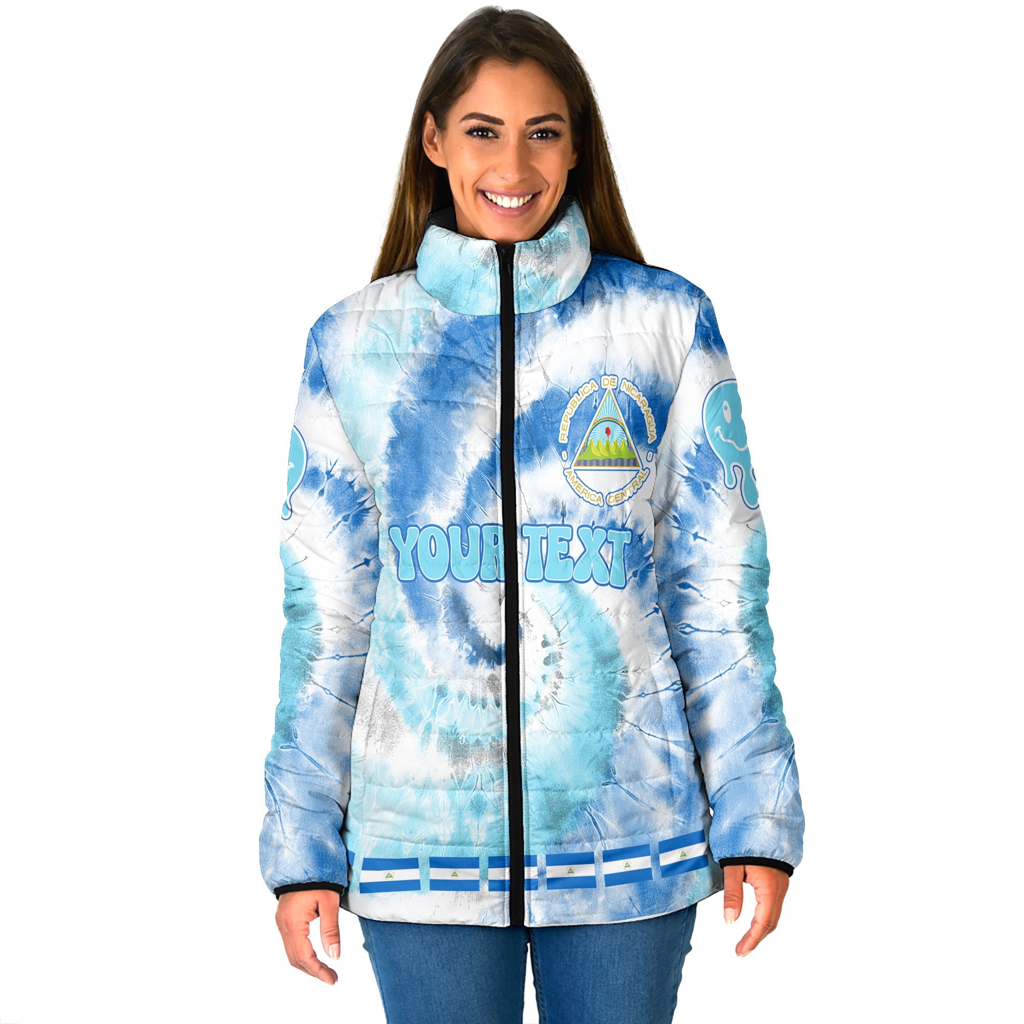 Nicaragua Women Padded Jacket Custom Tie Dye Style 1