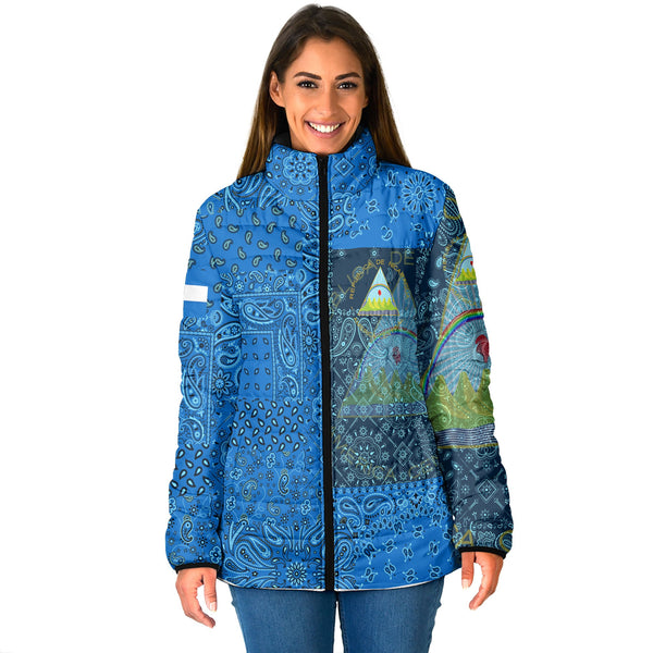 Nicaragua Women Padded Jacket Paisley Flag And Skull Style 1