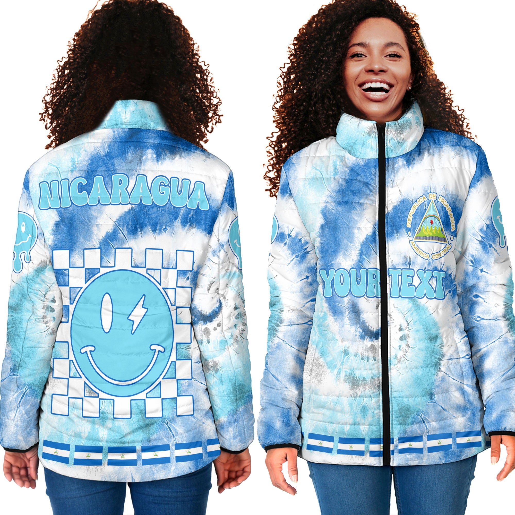 Nicaragua Women Padded Jacket Custom Tie Dye Style 4