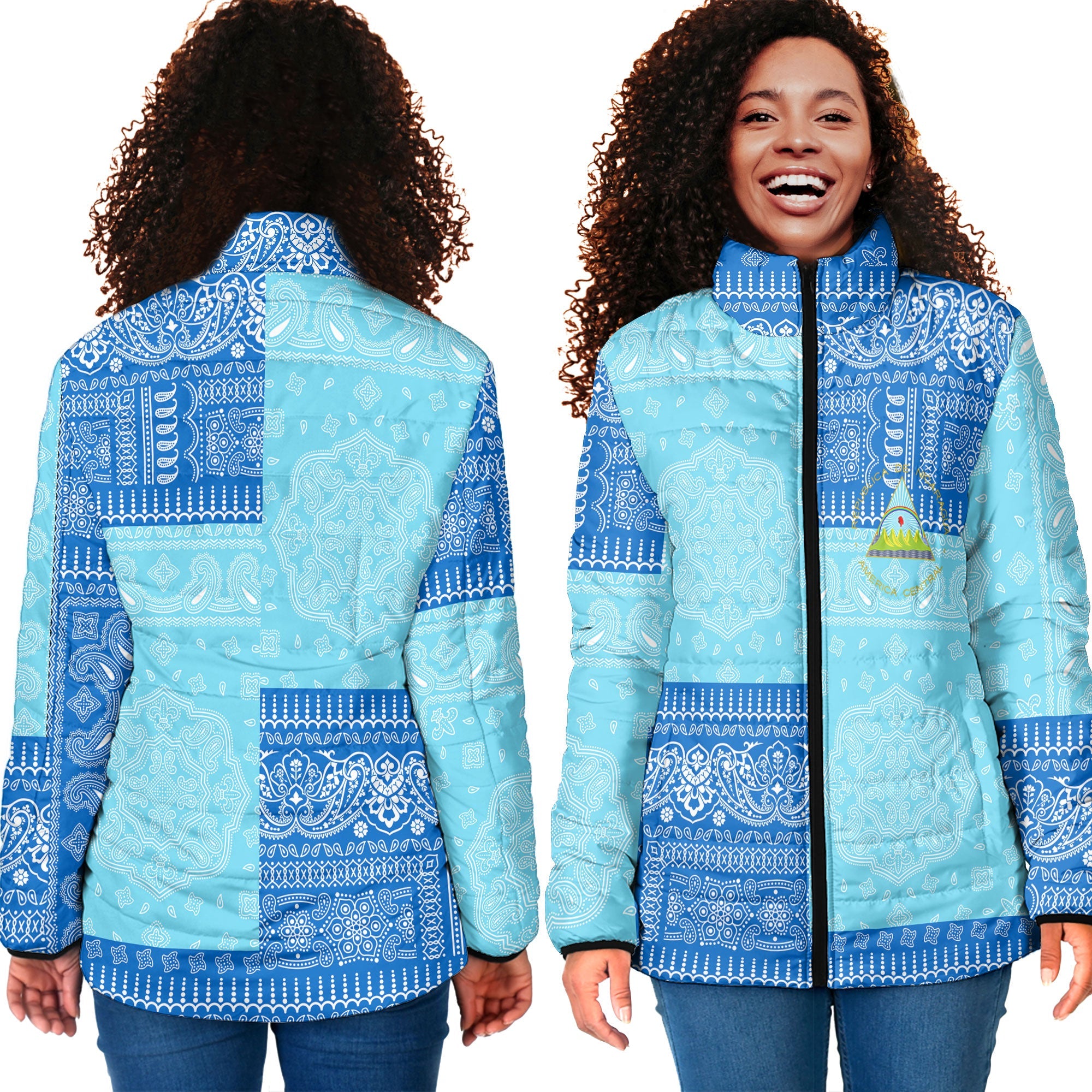 Nicaragua Women Padded Jacket Flag And Paisley Basic Style 4