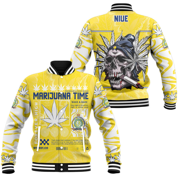 Niue Baseball Jacket Flag & Coat Of Arms Marijuanas Style