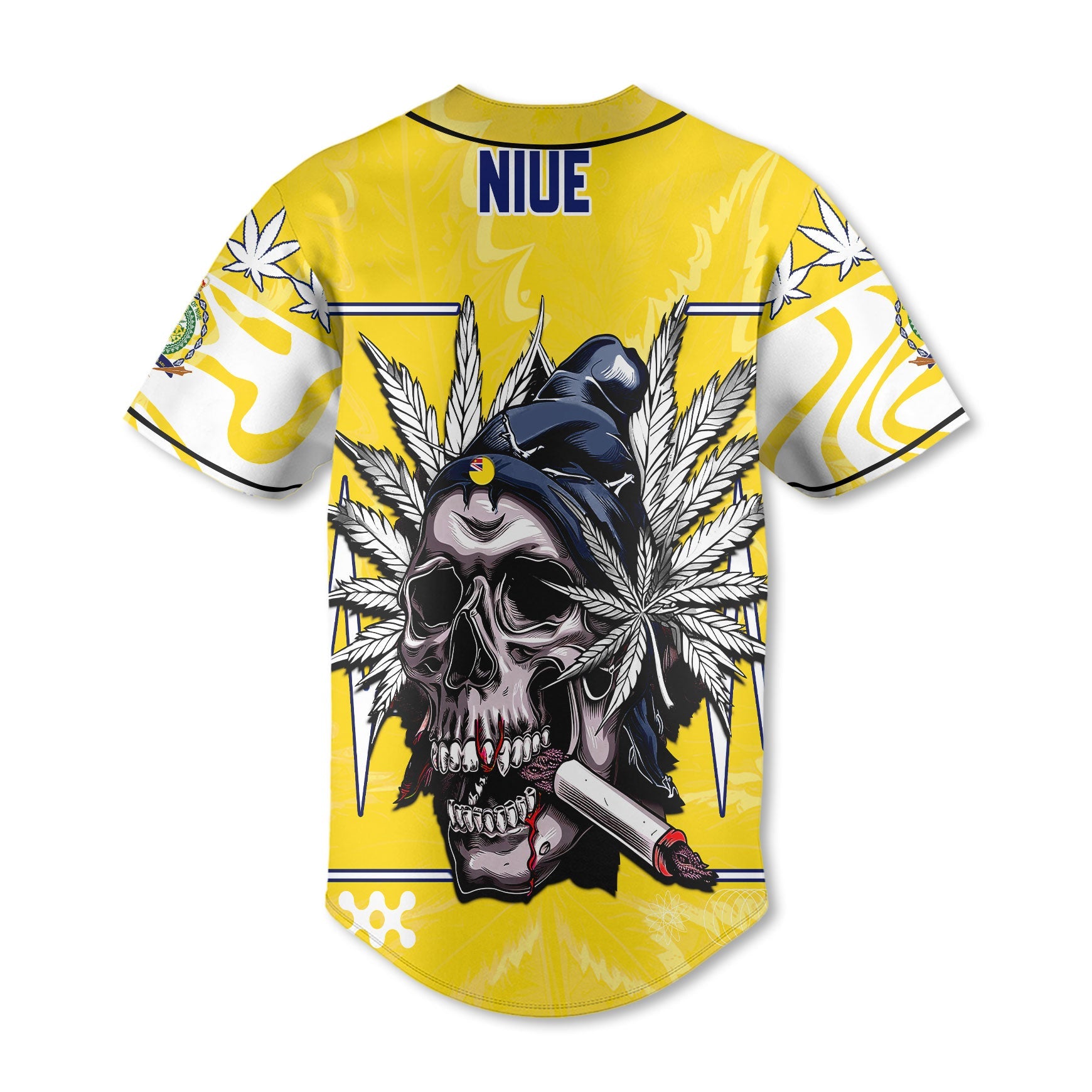 Niue Baseball Jersey Flag & Coat Of Arms Marijuanas Style