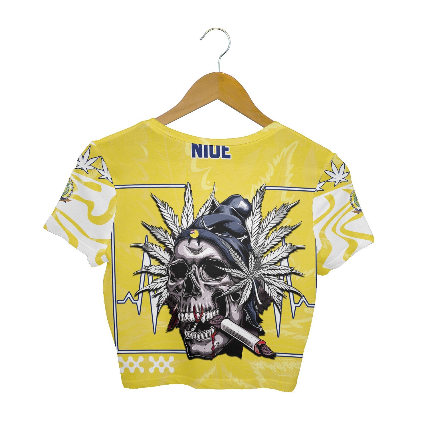 Niue Crop Top T Shirt Flag & Coat Of Arms Marijuanas Style